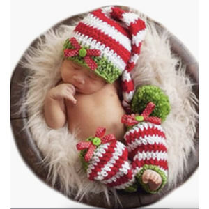 Newborn Baby CHRISTMAS Photo Shoot Knit Outfit Costume | Hat & Leggings Socks